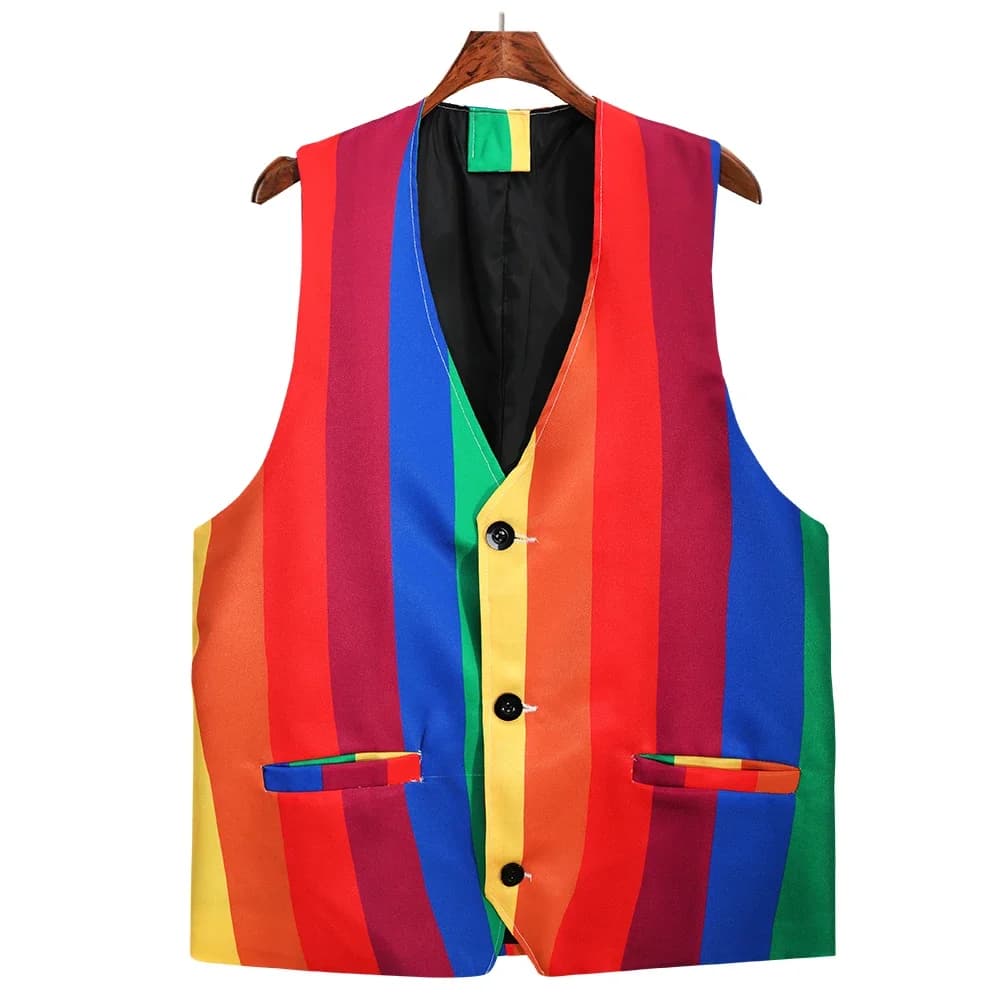 Gilet homme sans manches costume rayures arc-en-ciel 4XL business formel pêche événement élégant veston