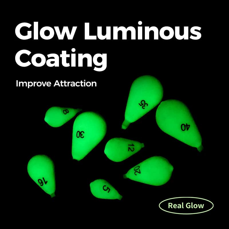 Plombs de pêche lumineux WEIHE avec coque souple - poids de 30g à 150g pour pêche de nuit
