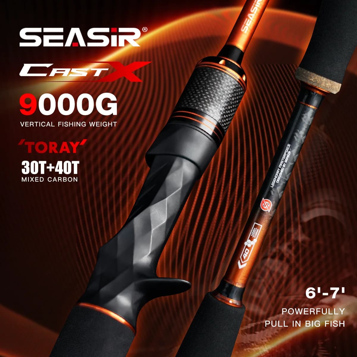 Canne SEASIR Cast X carbone 1.83M-2.1M pour leurres 7-25G avec moulinet à frein super drag 9KG