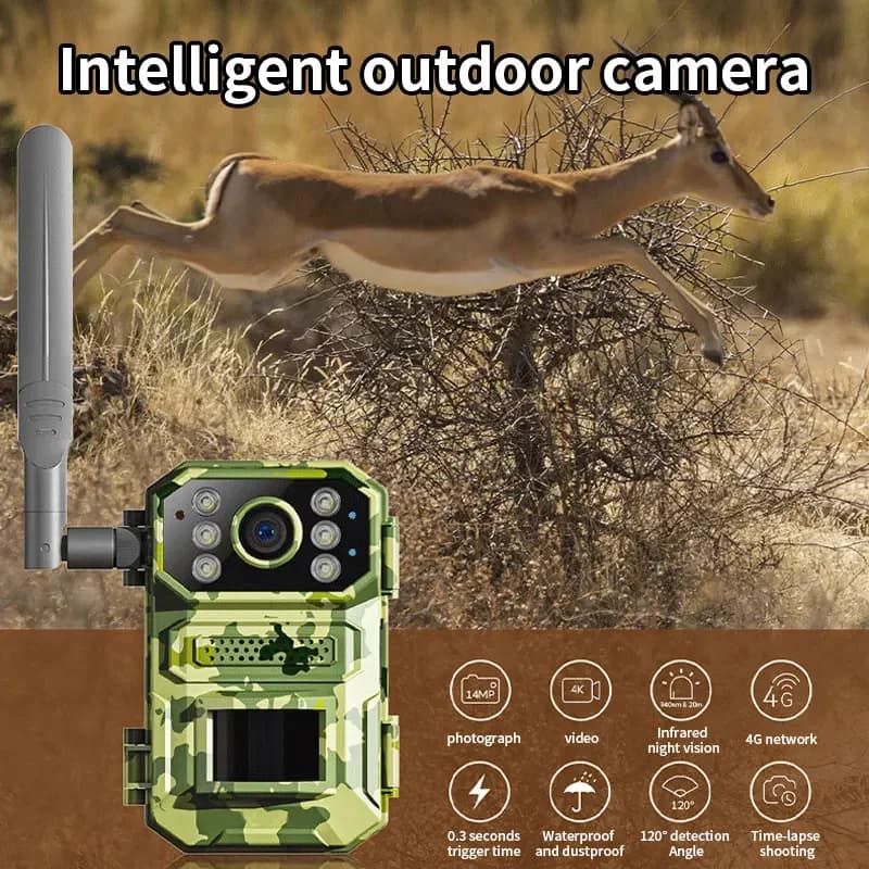 Caméra de chasse solaire 4MP 4G avec SIM - Détection PIR batterie piège photo vision nocturne IR CCTV extérieur