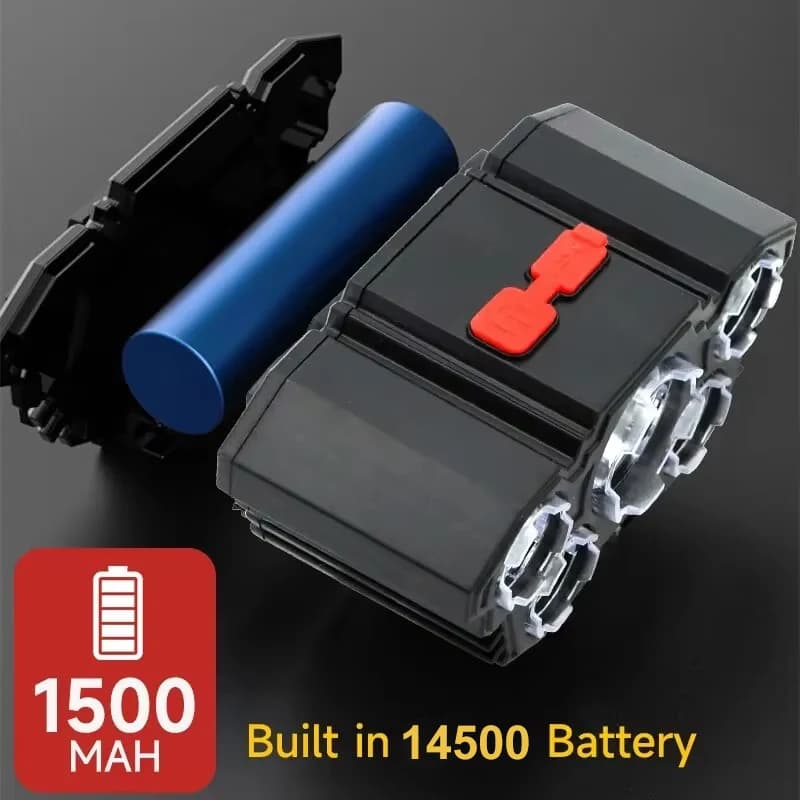 Lampe frontale rechargeable 5 LED avec batterie intégrée pour pêche aventure et camping
