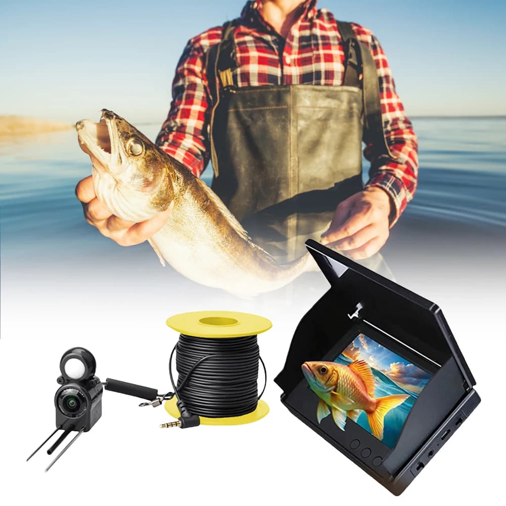 Caméra de pêche sous-marine 4.3 pouces IPS avec vision nocturne 220° et câble 30m pour pêche sur glace