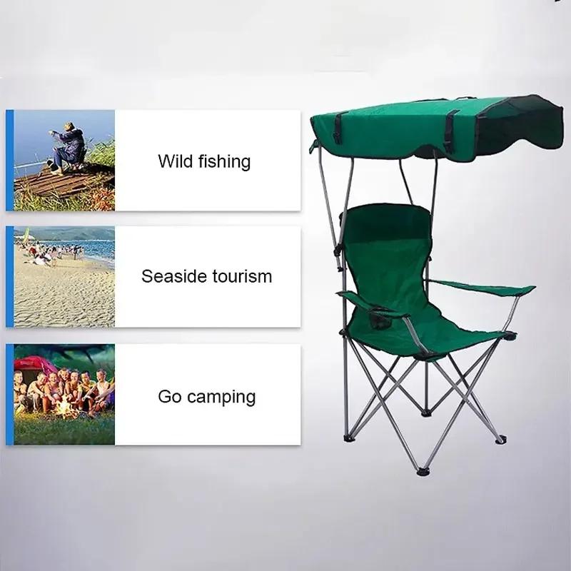 Chaise de pêche pliante avec auvent et parasol intégré pour camping et plage portable