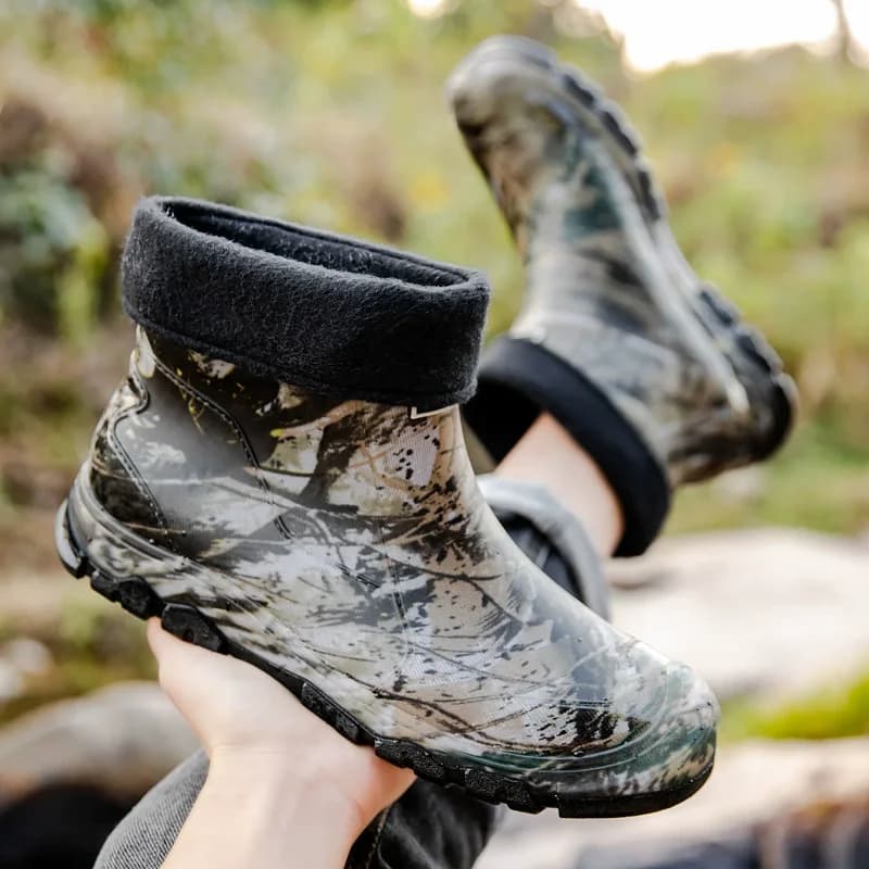 Bottes de pluie camouflage homme polyvalentes résistantes imperméables courtes antidérapantes