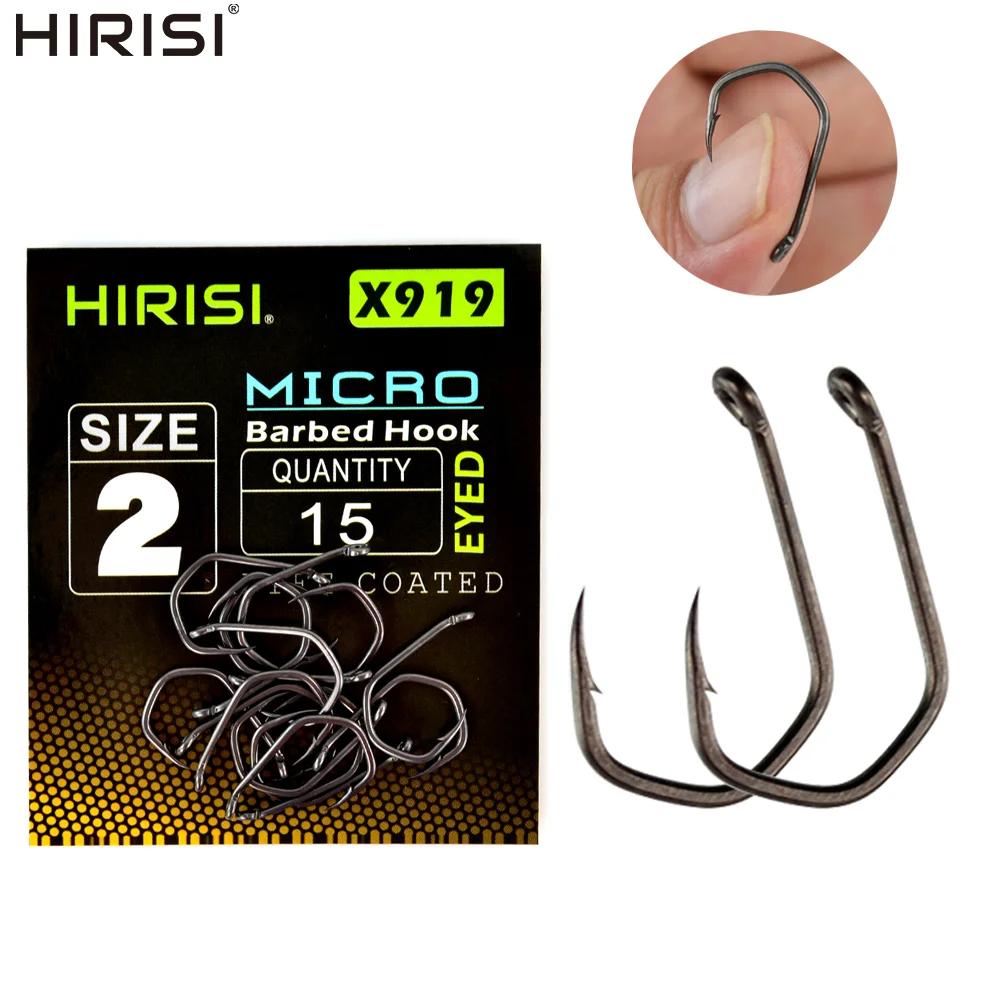Hameçons carpe micro-barbés acier carbone PTFE 15 pièces Hirisi X919 accessoires pêche