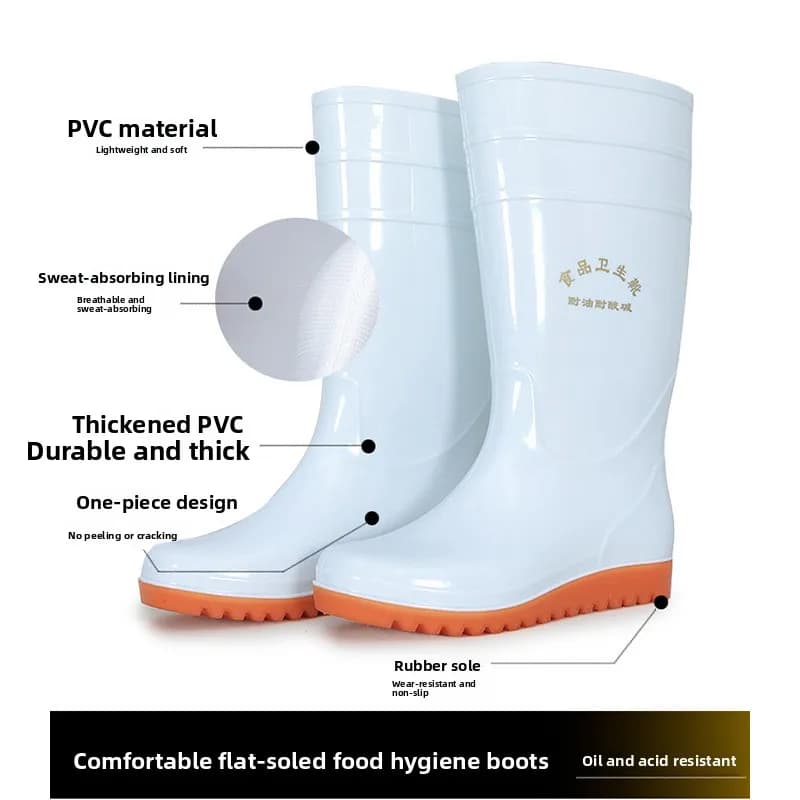 Bottes pluie hautes blanches homme PVC alimentaire anti-dérapantes pour pêche cuisine