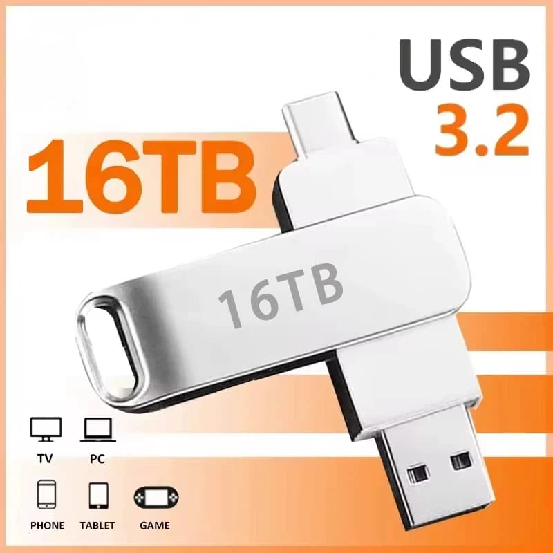 Clé USB flash 16TB haute vitesse USB 3.2 et Type-C - Stockage étanche pour sauvegarder photos et vidéos de pêche