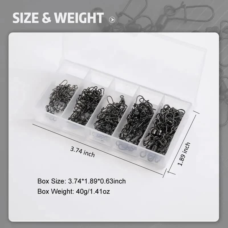Lot de 50 émerillons roulements à billes acier inoxydable avec agrafe et hameçon pour leurres de pêche