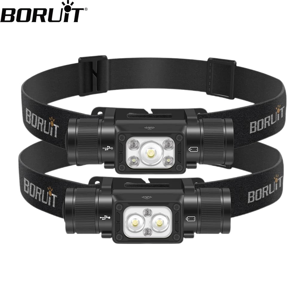 Lampe frontale BORUiT HP340/HP350 LED rechargeable Type-C étanche pour pêche et camping