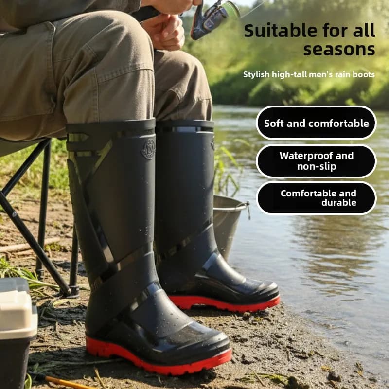 Bottes de pêche hautes homme noir classique grande taille 39-48 imperméables résistantes à la boue