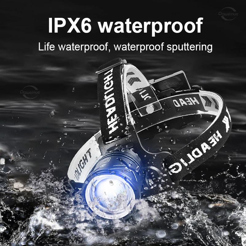 Lampe frontale pêche 80000lm rechargeable USB grand angle XHP360 pour pêche en mer et rivière