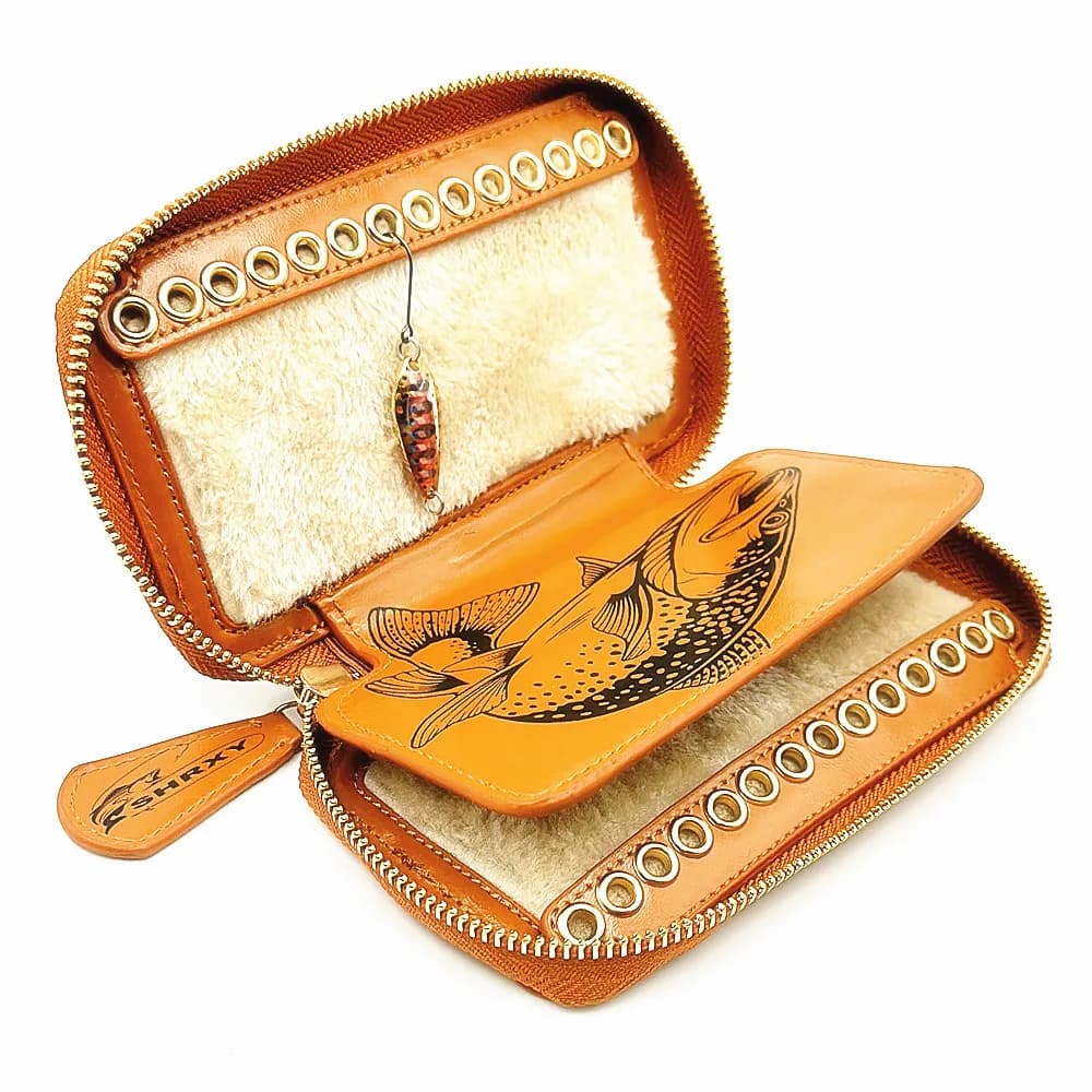 Porte-leurres séquins pêche à la mouche séchage mouches portefeuille cuir vachette pêcheurs