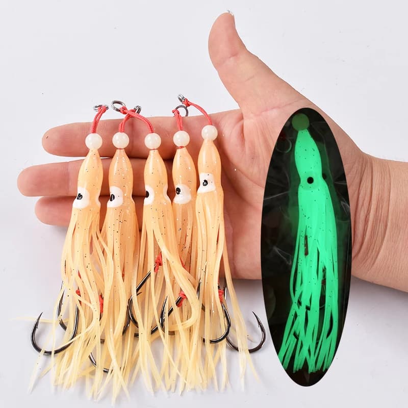 Leurres souples calmar 12cm pour pêche en mer - Skirt en gel de silicone avec tentacules et hameçons doubles assistés