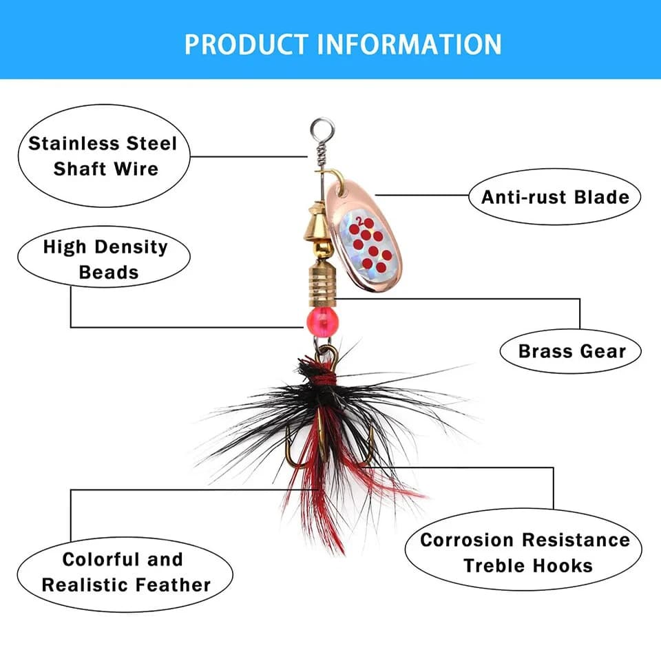 Cuillères spinner métalliques 2g à 8g lot 10 pièces - Spoonbaits légers pour brochet et truite