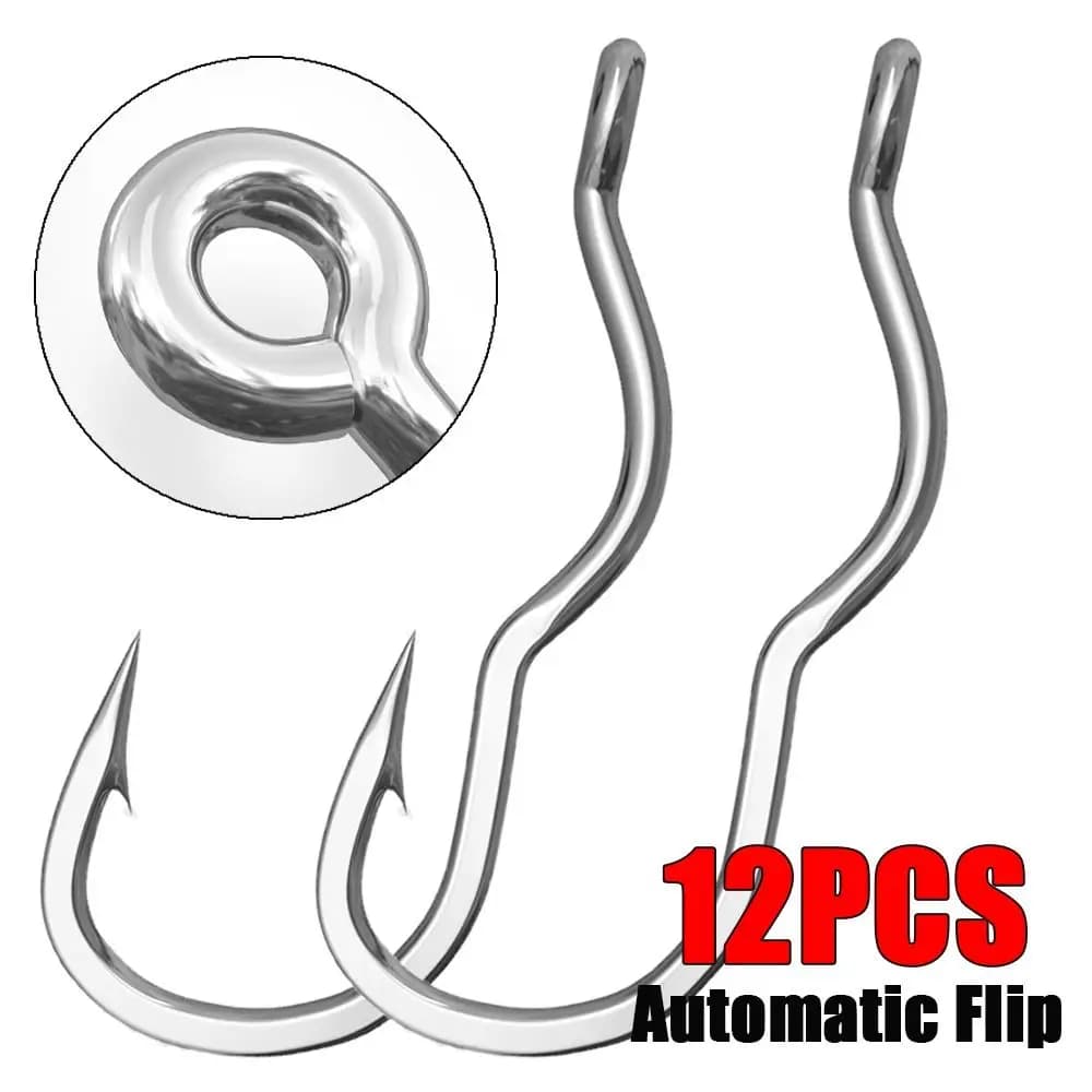 Hameçons automatiques flip 12 pièces acier carbone haute résistance pour pêche à la carpe accessoires