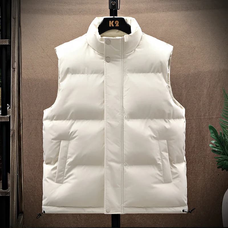 Gilet homme hiver coton matelassé sans manches coupe-vent chaud couleur unie veste décontractée