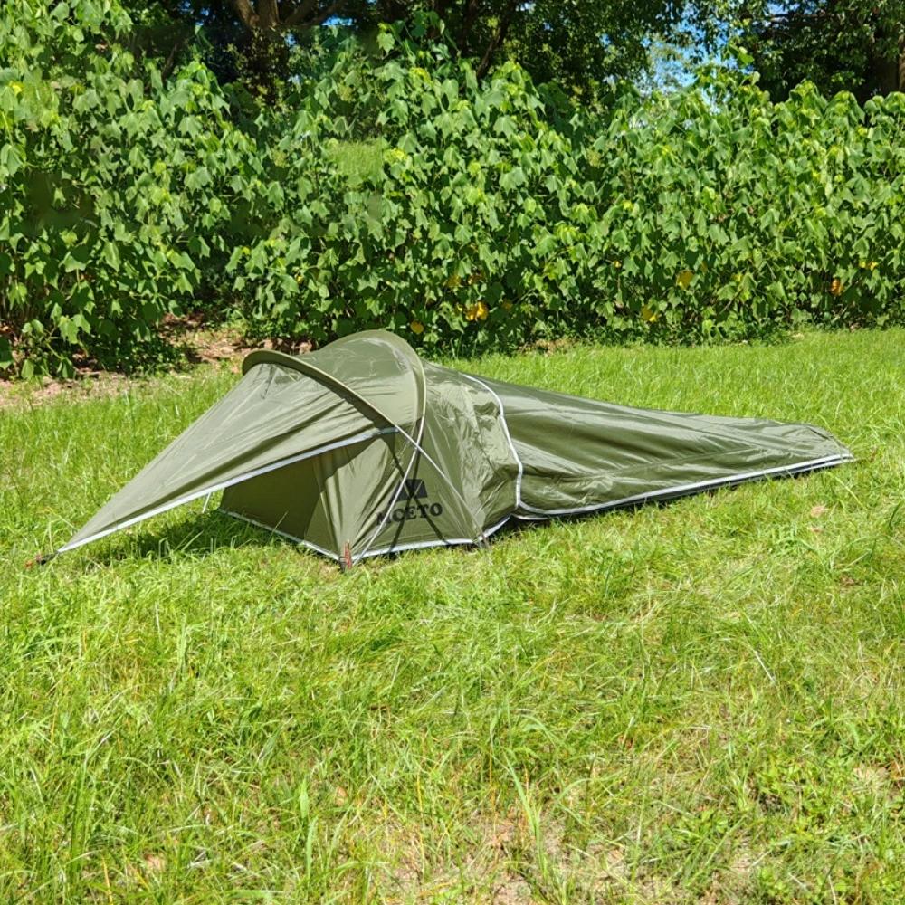 Tente tunnel 1 personne ultralégère 210D Oxford imperméable randonnée pêche camping sac à dos compacte