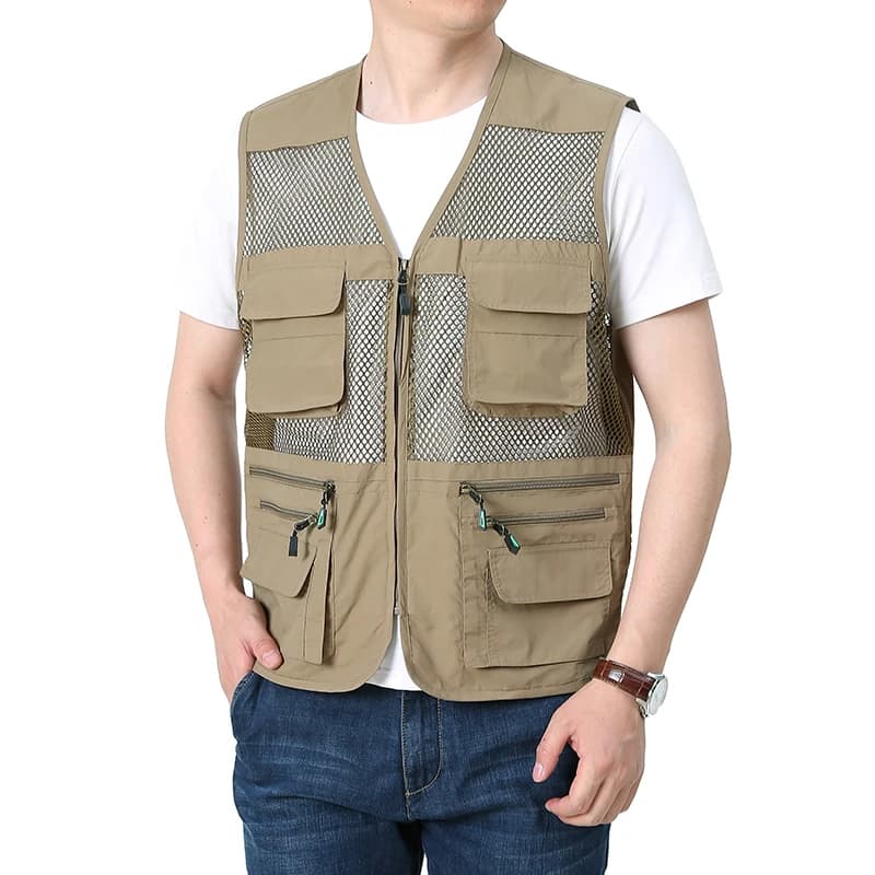Gilet mesh homme été à séchage rapide avec multiples poches - ample et respirant pour pêche et tenue décontractée
