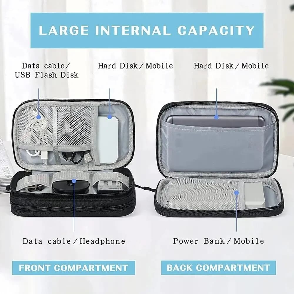 Pochette de rangement câbles étanche double couche - Organisateur voyage portable pour accessoires électroniques