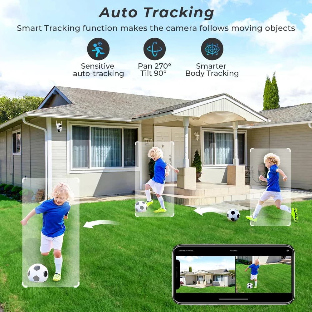 Caméra sécurité extérieure 4K PTZ wifi détection humaine double objectif - Besder pour surveillance quai