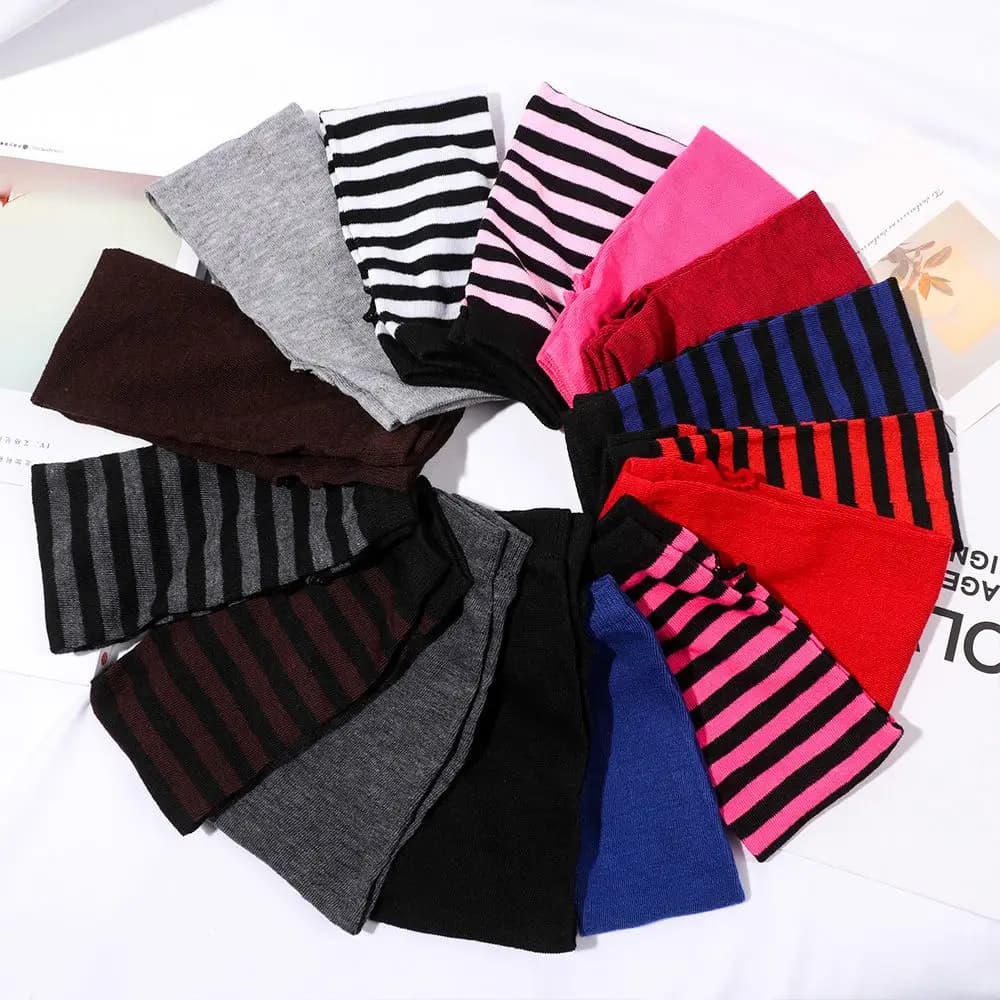 Gants de pêche femme sans doigts en coton classique manchons longs rayés pour pêche hivernale