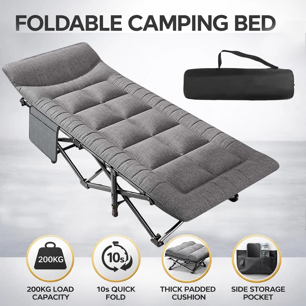 Lit de camp pliant zollor 200kg portable avec oreiller intégré pour jardin bureau et extérieur
