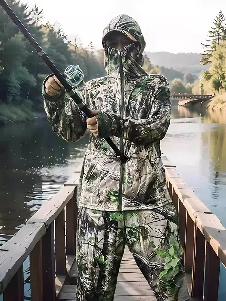 Combinaison pêche été soie glacée confortable - Tenue camouflage bionique élastique anti-transpiration légère