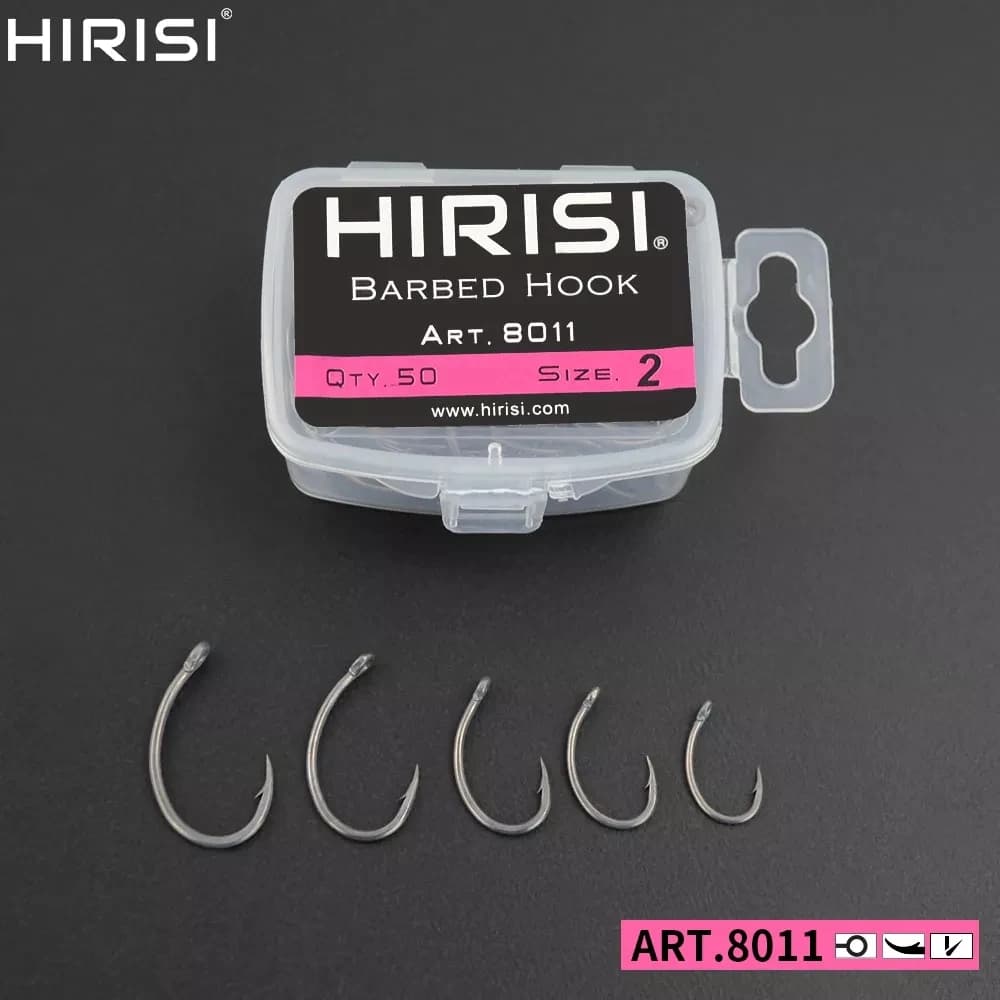 Hameçons de pêche à la carpe Hirisi 50 pièces acier carbone inoxydable anti-corrosion avec boîte originale