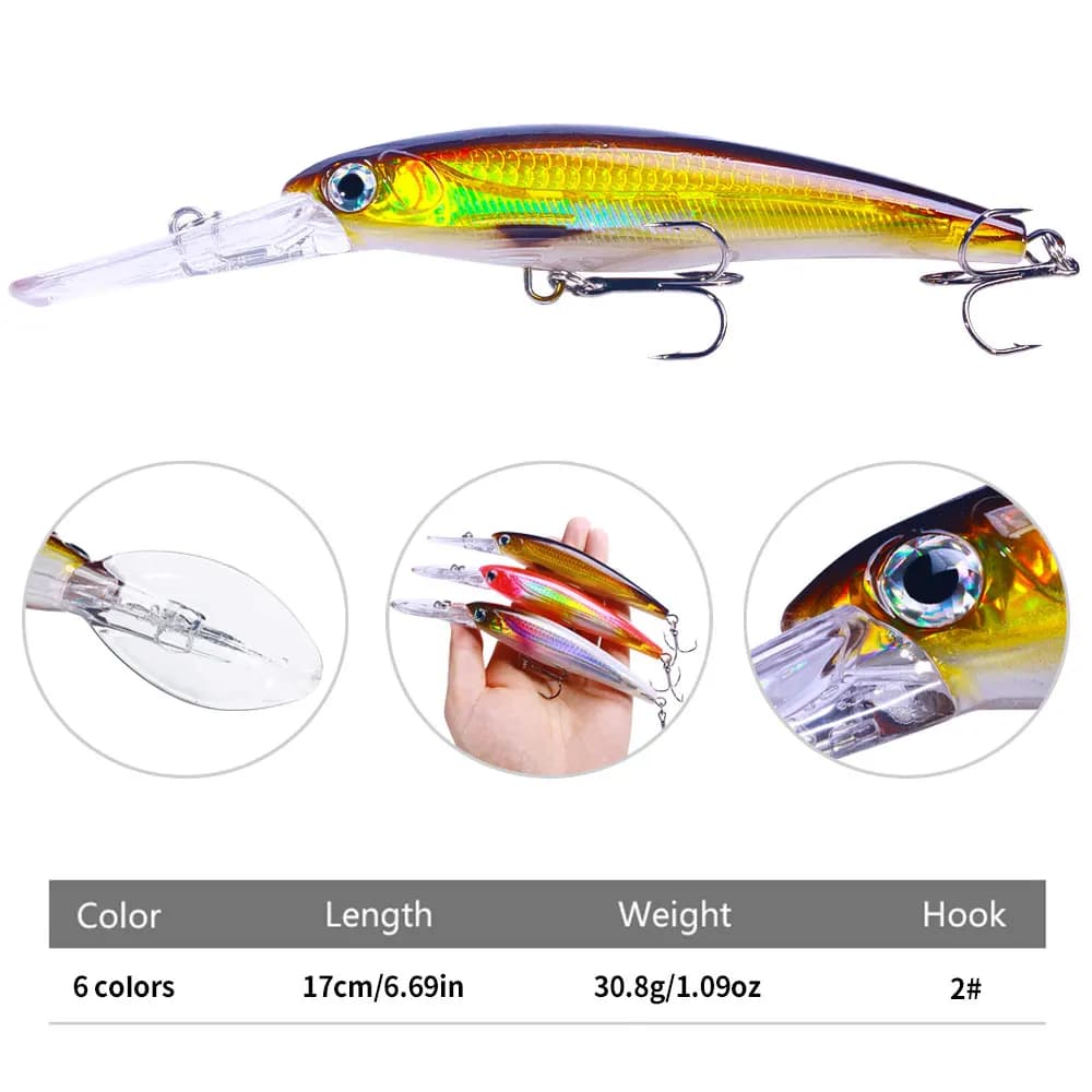 Leurre dur crankbait 17cm 30g pour brochet sandre et bar, appât wobbleur grande plongée