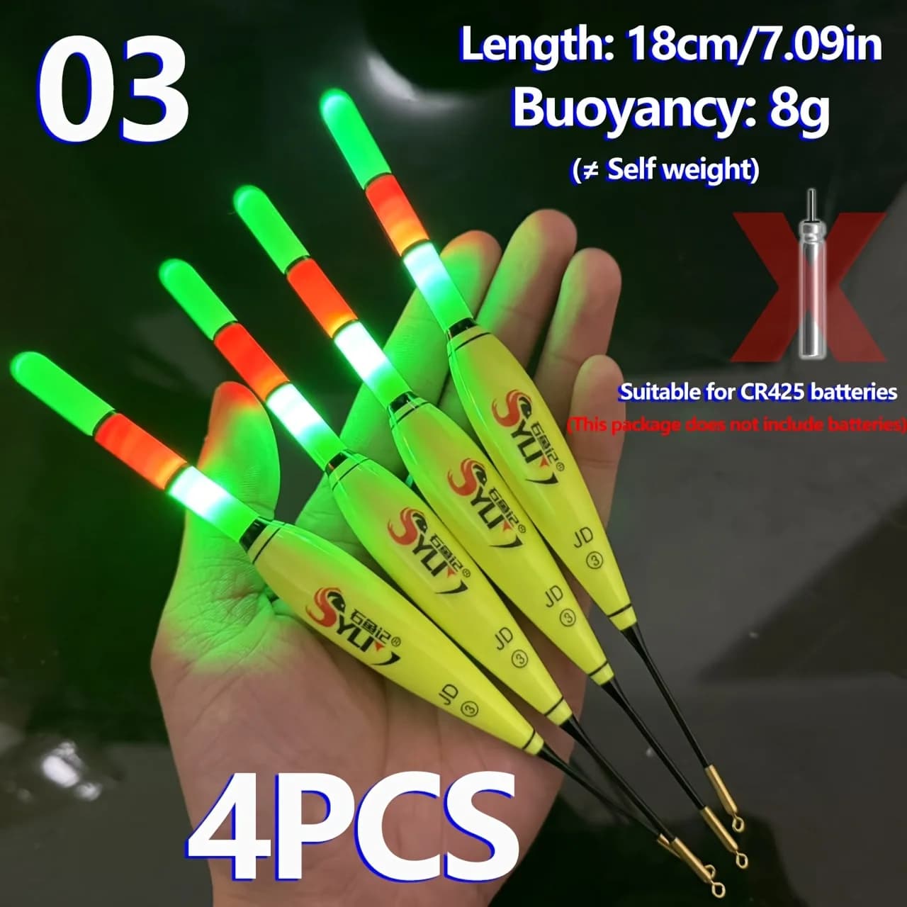 Lot de 4 flotteurs lumineux pour la pêche de nuit à la carpe, visibilité optimale et éclairage puissant