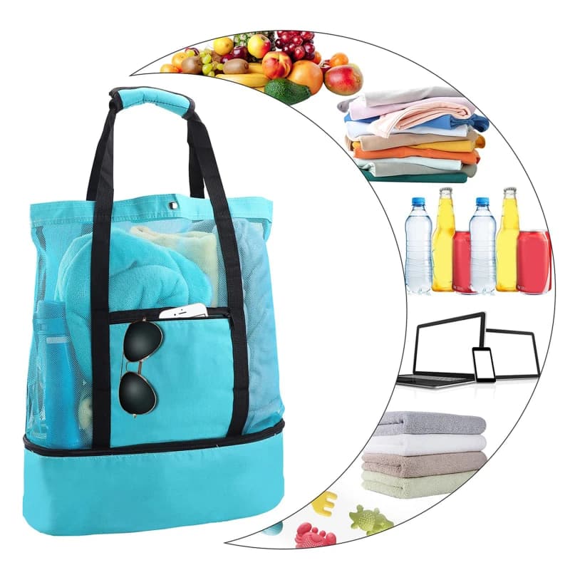 Sac de plage transparent à double couche - Grand sac pique-nique étanche avec filet de rangement