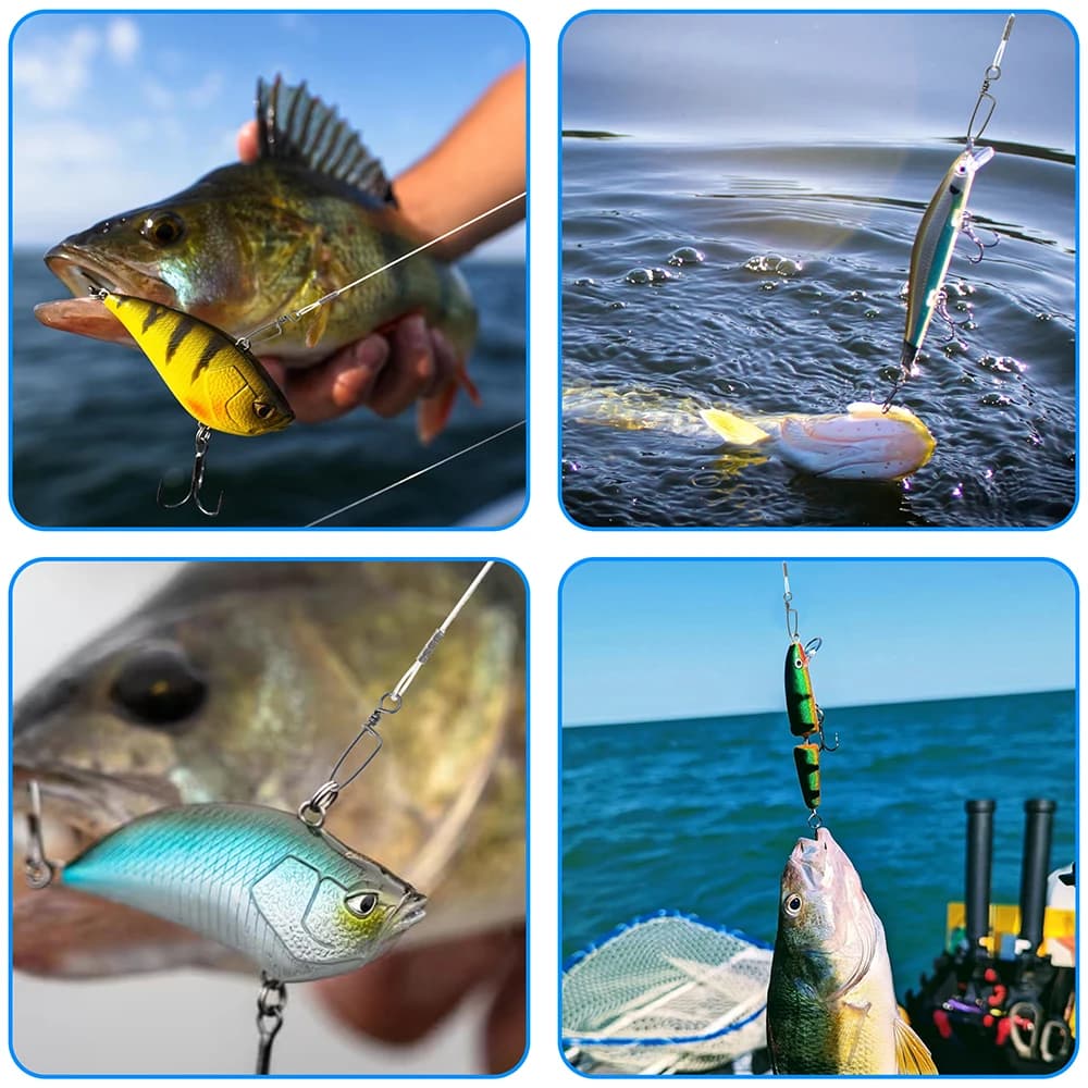 10 pièces bas de ligne fluorocarbone 20LB à 50LB avec émerillon et clip, pour montage leurres