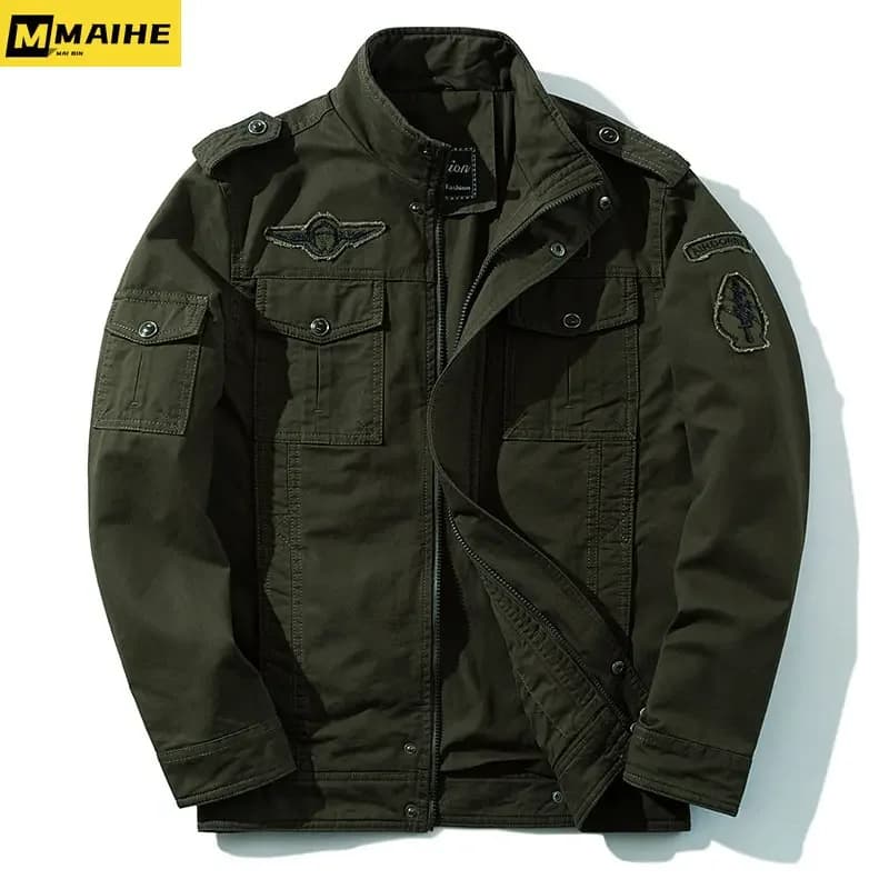 Veste de travail grande taille homme 2024 - Manteau coton lavé vintage - Veste tactique pêche épaulettes