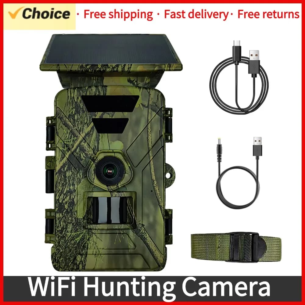 Caméra de chasse WiFi solaire 8K 60MP étanche IP66 - Vision nocturne pour traque gibier connectée extérieure