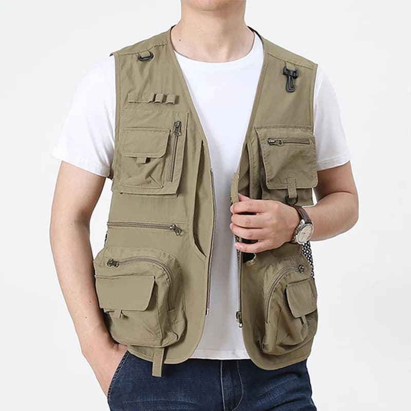 Veste sans manches pêche et randonnée été homme 7XL avec 14 poches cargo et mesh respirant