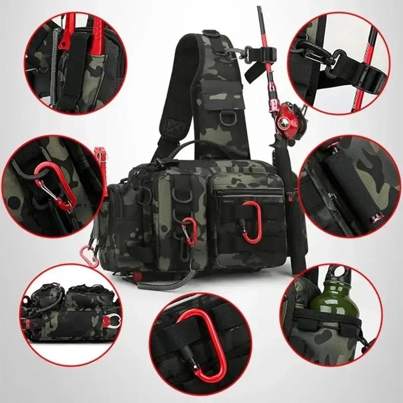 Sac pêche grande capacité 3 en 1 épaule ceinture bandoulière - Sac rangement cannes boîte appâts