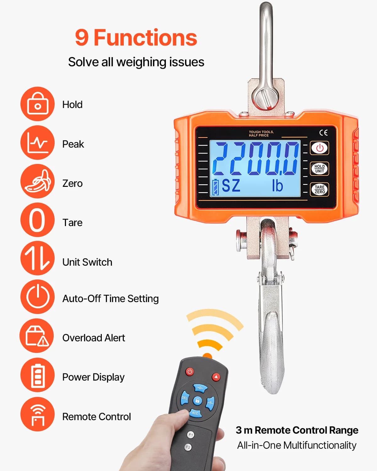 Balance gru numérique 1000kg/2000kg télécommande pêche industrielle LCD rétroéclairage
