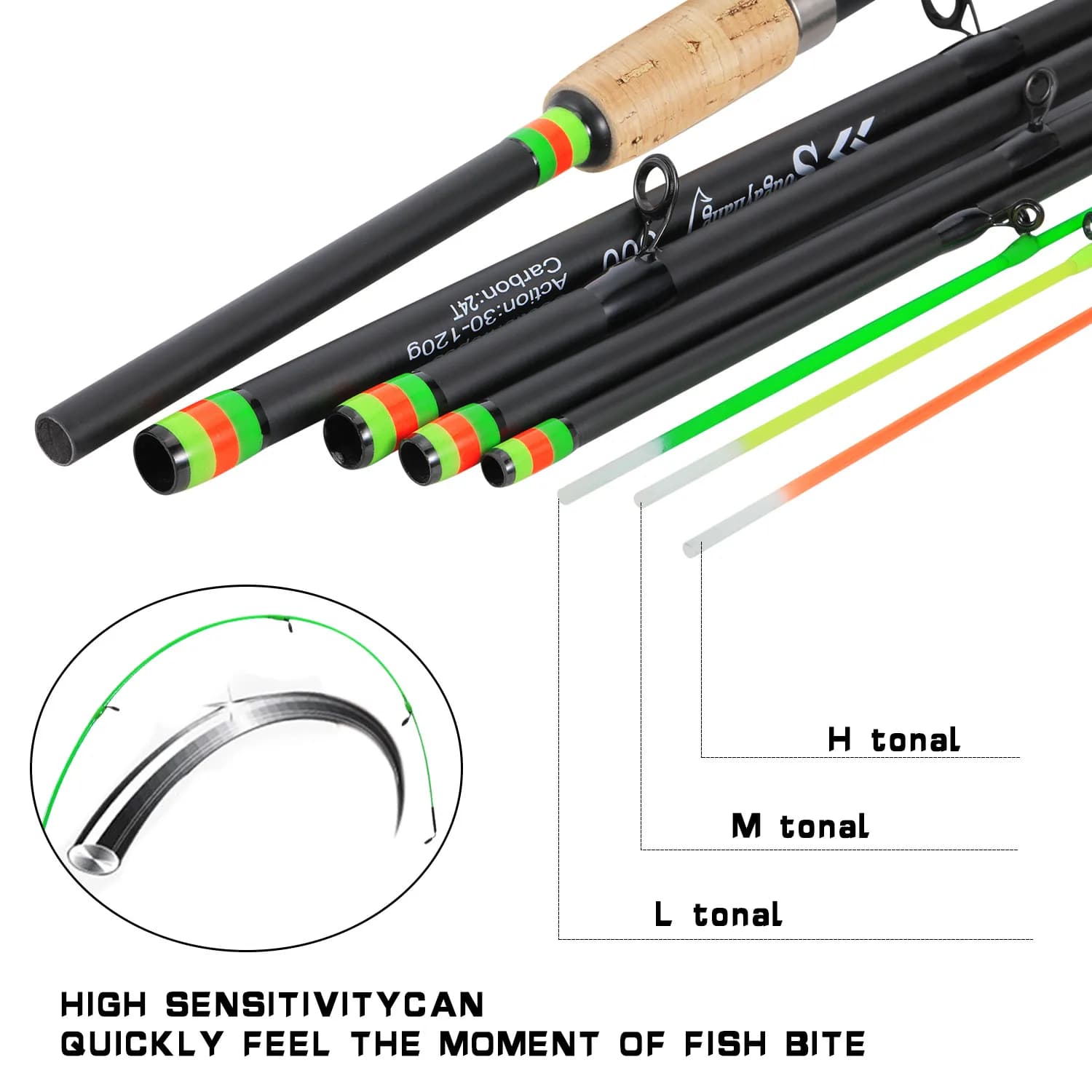 Canne feeder Sougayilang 3m carbone manche liège - Canne pêche carpe 30-120g puissance L M H France