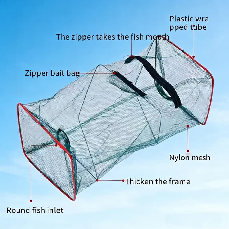 Filet de pêche pliable en nylon - Piège à appâts portable pour capturer poissons, crevettes, crabes et anguilles