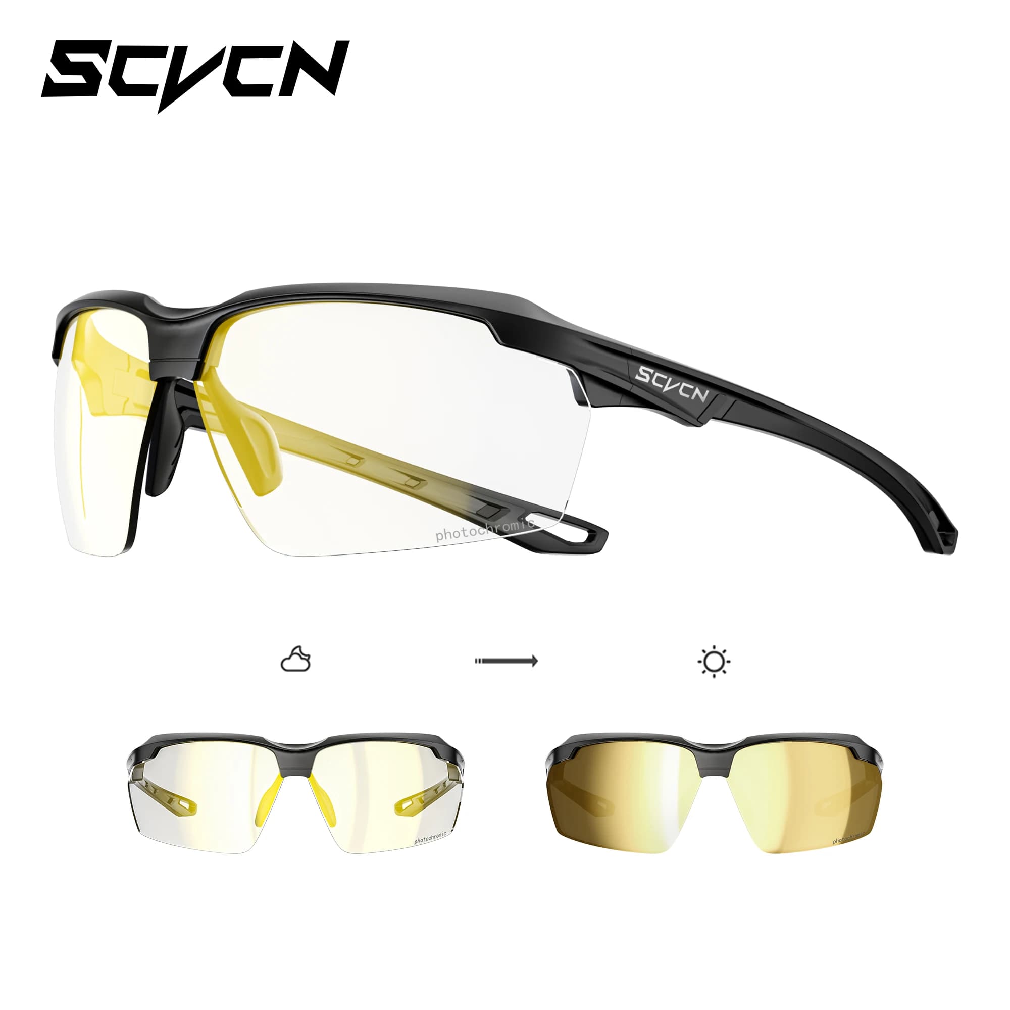 Lunettes de vélo photochromiques SCVCN pour pêche - Protection UV400, anti-choc, idéales running et airsoft