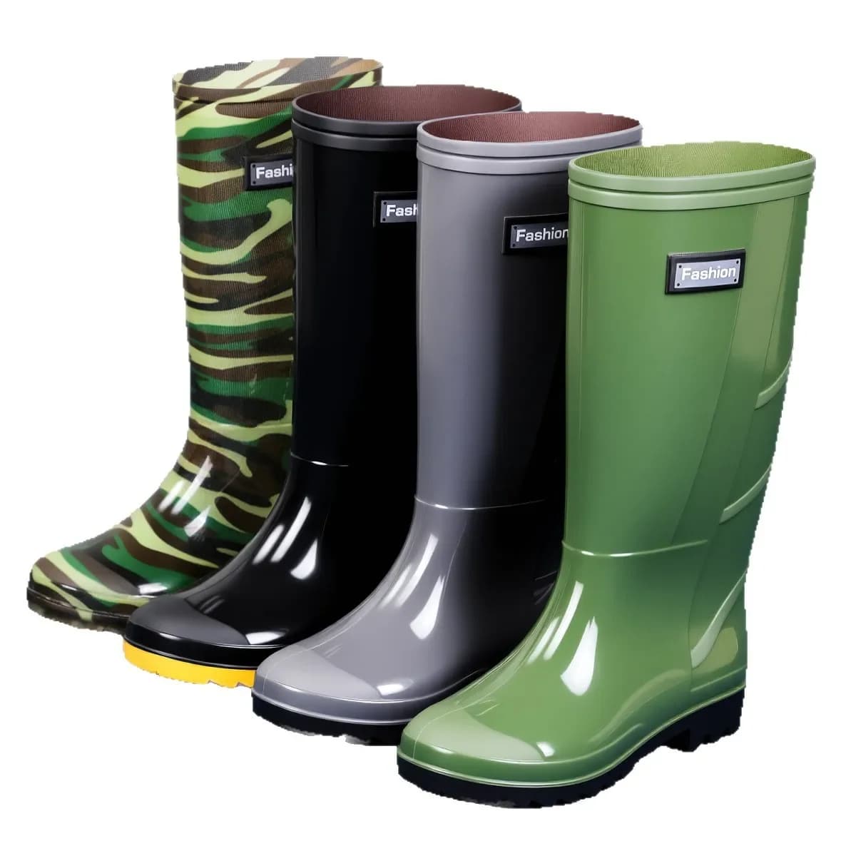 Bottes de pluie homme grises hautes tube sécurité travail camouflage pêche étanches anti-sous-marin