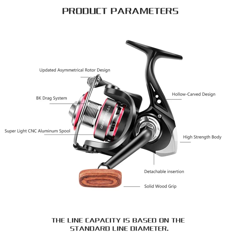 Huidiao 150g Ultralight Spinning Reel 500/800 Series 5.2:1 Gear Ratio Compact Ic