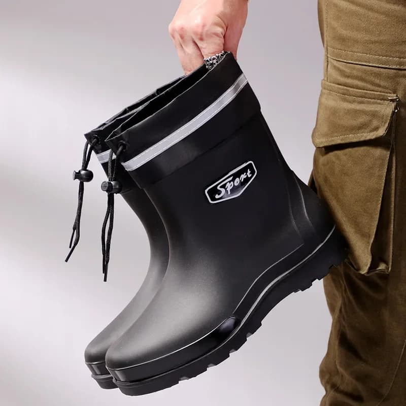 Bottes pluie homme tendance imperméables noir nuit réfléchissantes courte tige selle livreur plastique étanche