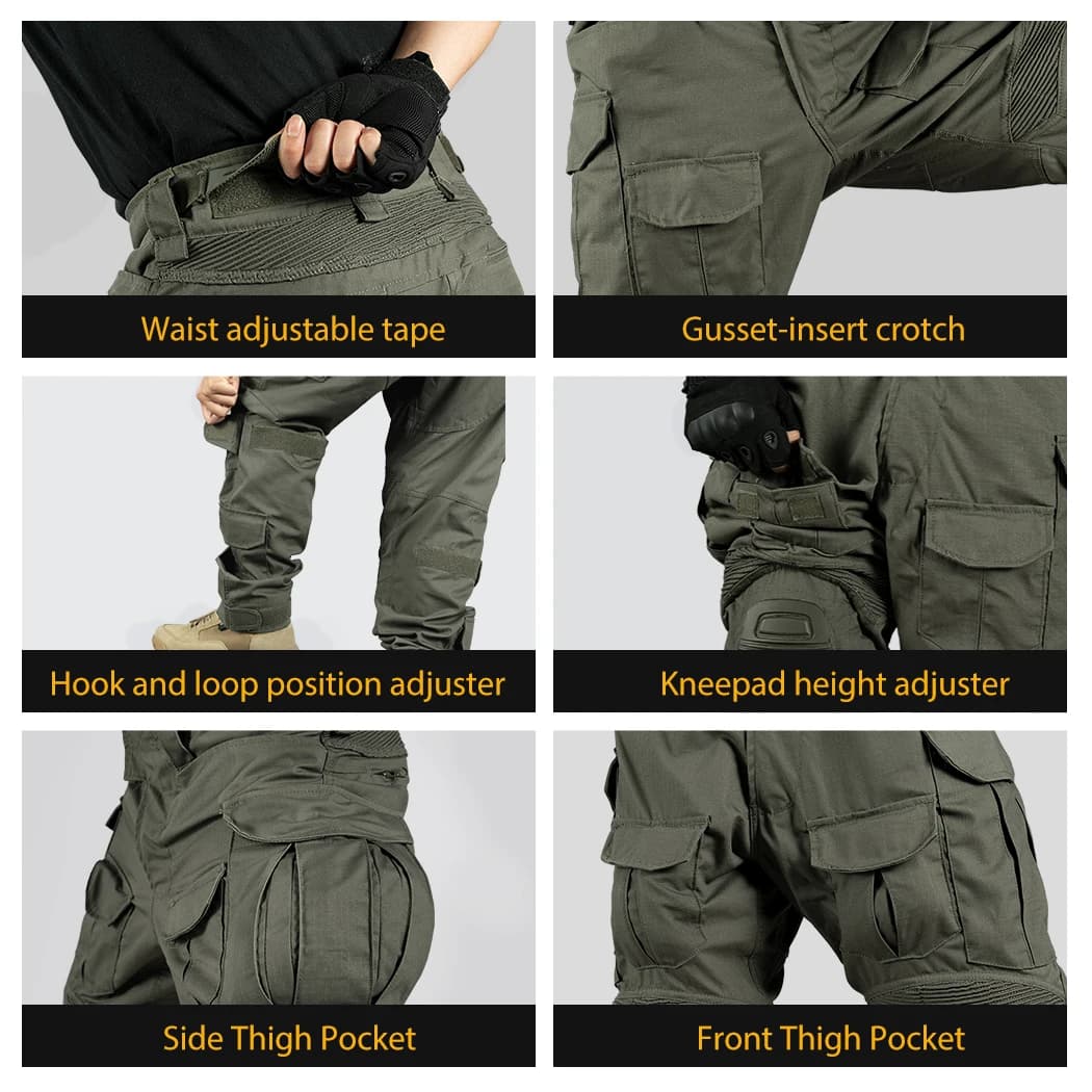 Pantalon tactique pêche IDOGEAR G3 gen3 vert genouillères pêche outdoor combat pêche