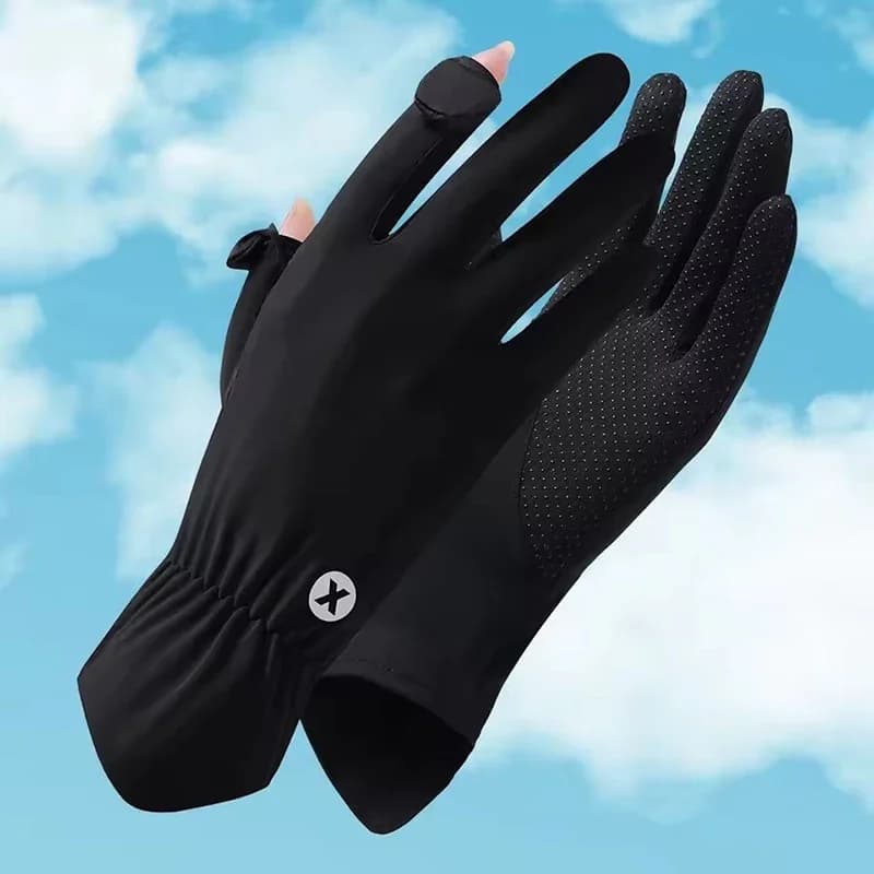 Gants été fraîcheur UV conduite vélo pêche - Soie glacée respirante tactile élastique protection solaire