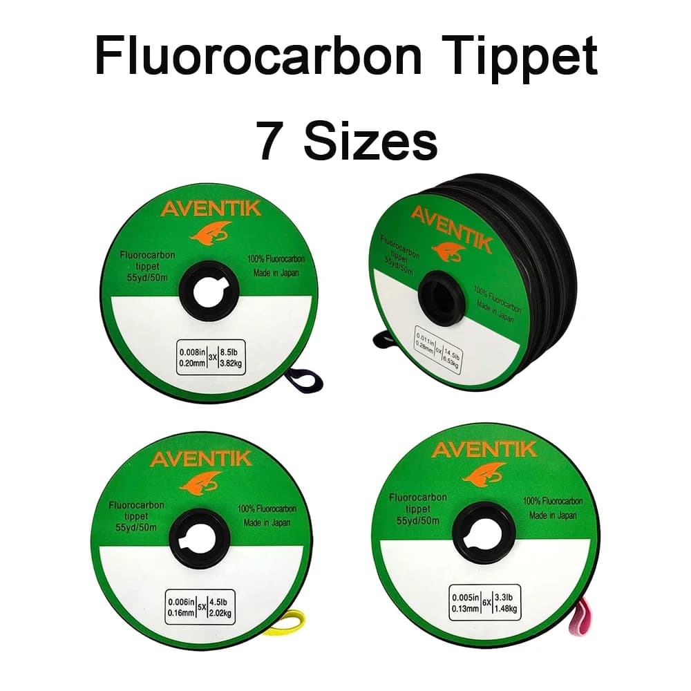 Bas de ligne fluorocarbone Aventik 50m pour pêche à la mouche, plongeant, diamètres 0X à 6X (3.3-14.5LB)