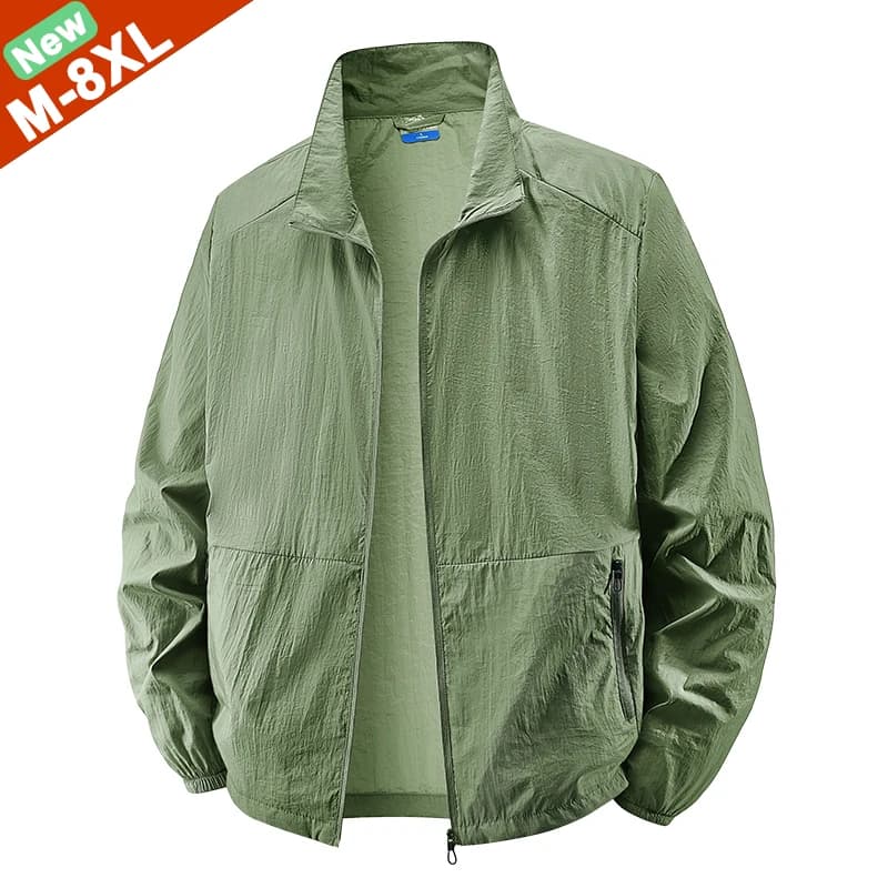 Veste pêche été grande taille 6XL à 8XL - Blouson ultra-fin anti-UV vêtement sport homme