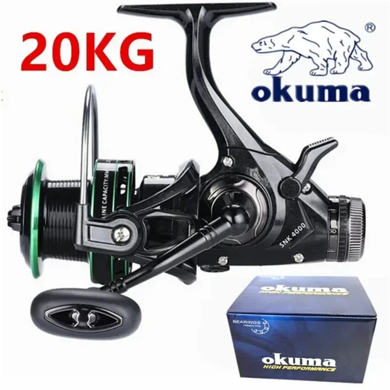 Moulinet Okuma double frein 20kg drague ratio 5.2:1 14+1BB, cupule métal série 3000-6000