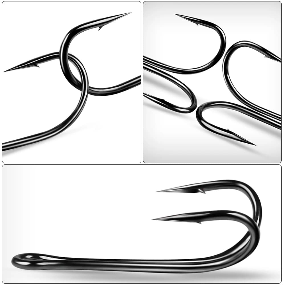 Hameçons doubles en acier carbone PROBEROS 30 pièces - Hameçons barbelés patte de poulet pour leurres souples