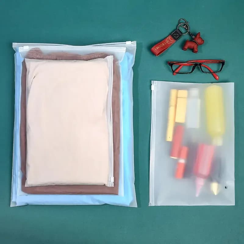 10 sachets plastique givré packaging voyage rangement étanches fermeture éclair auto-adhésif vêtements avec trou